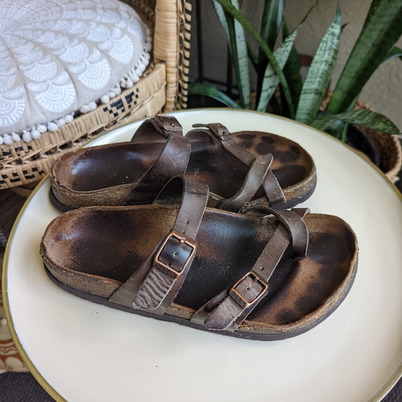 Birkenstock Mayari 36 Wide As Is Brown Leather Sandals Comfort Distressed Hippie - Picture 1 of 16